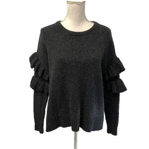 5a7 Cinq a Sept Wool Sweater Jumper Womens Small Gray Ruffle Sleeve Whimsigoth